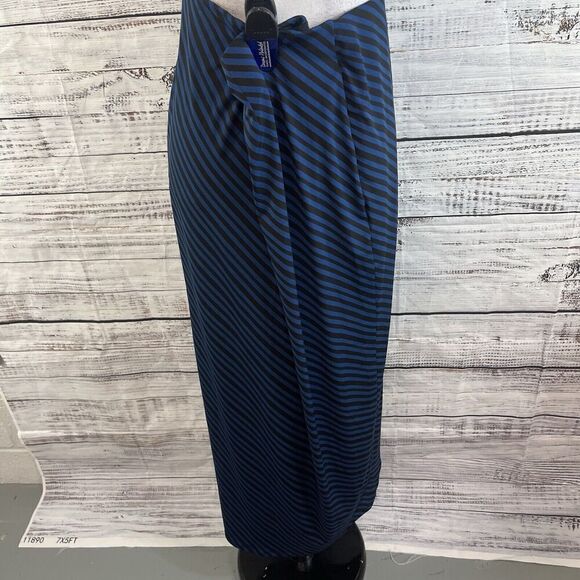 Lane Bryant Skirt size 14 16 Black Blue Striped Slinky Long Faux Wrap Modest - Picture 12 of 13